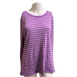 ANA Women’s Size Large Long Sleeved Tshirt Purple Grey Striped Loungewear
